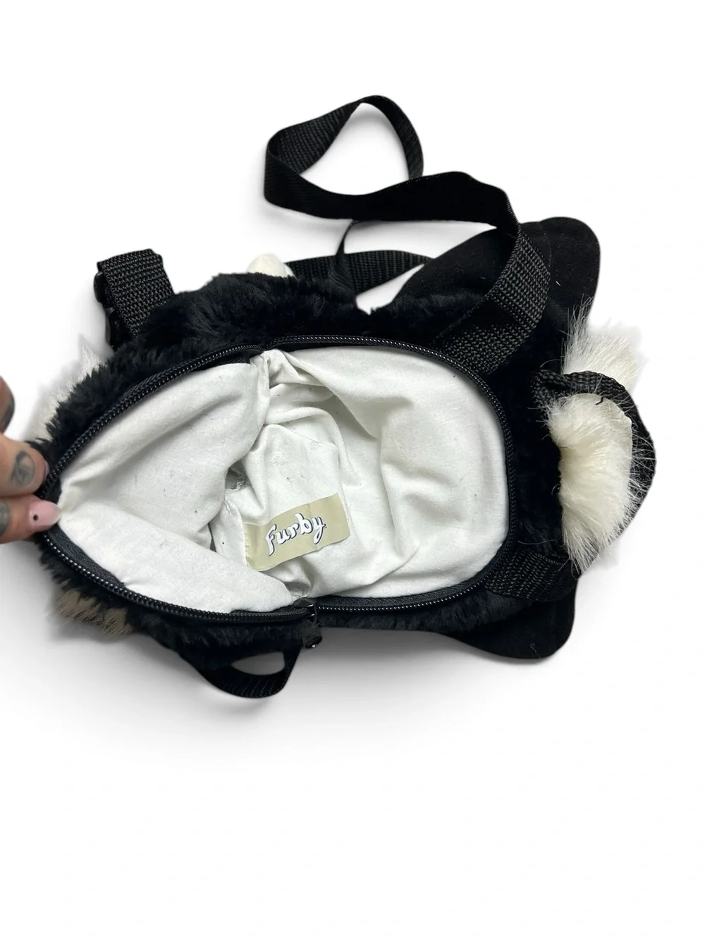 Vintage Furby Plush Backpack Black White Pink Ears Green Eyes Y2K Rare
